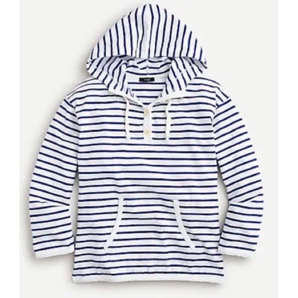 J. CREW Pullover Hoodie Women's XXS Striped Cotton Navy Blue‎ With Pocket, CB71